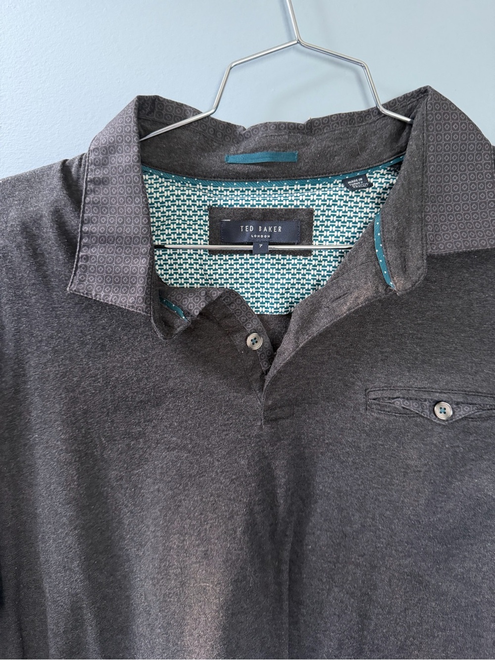 Ted Baker Men's Charcoal Polo with Patterned Collar